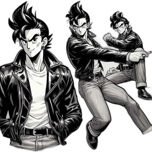 jacket, comic book art, concept art, cartoon, anime, monochrome, dark, illustrated transparent PNG cut-out
