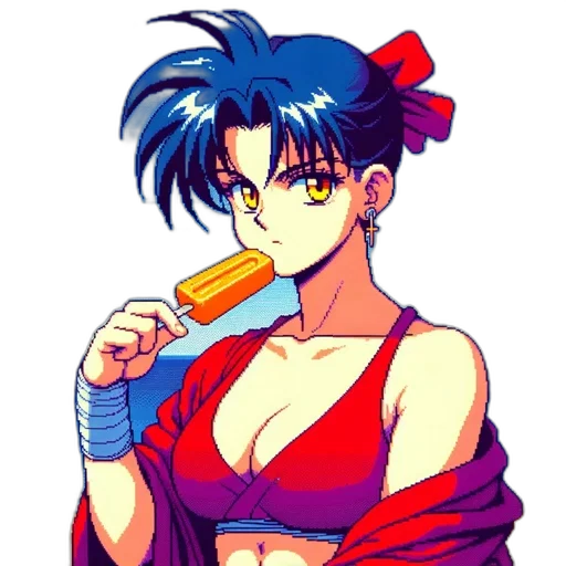 weapon, staff, vaporwave, anime, pixel art, cyberpunk, neon lights, fire transparent PNG cut-out