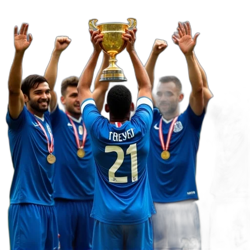 group, soccer, players, celebrating, victory, their, arms, raised transparent PNG cut-out