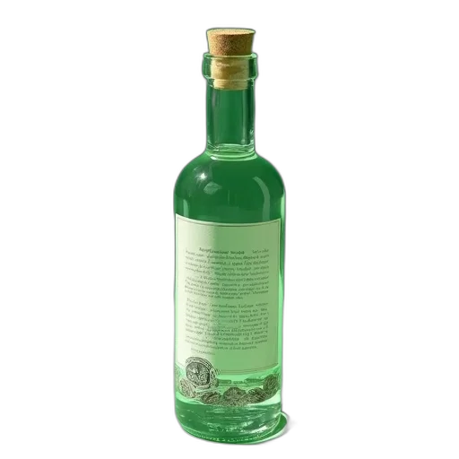 bottle, 3d render, green, clear, glass, cork, stopper, standing transparent PNG cut-out