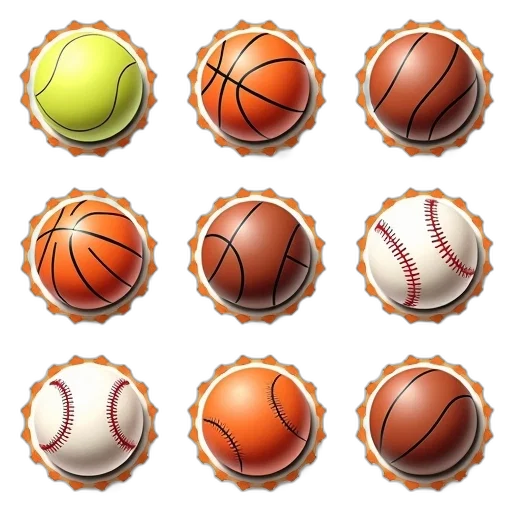 jewelry, 3d render, collection, various, sports, balls, arranged, grid transparent PNG cut-out