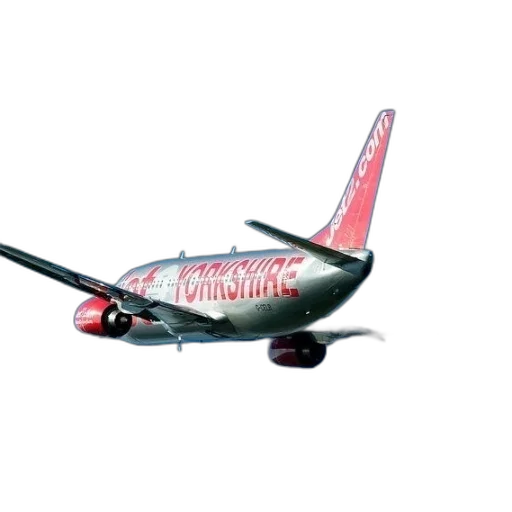 3d render, photorealistic, red, white, airplane, word, yorkshire, flying transparent PNG cut-out