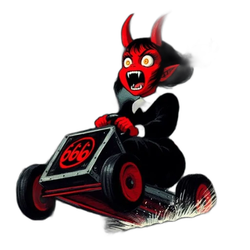 car, creature, robot, concept art, 3d render, cartoon, red-skinned, demon-character transparent PNG cut-out