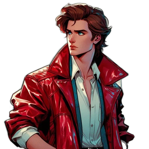jacket, comic book art, concept art, pixel art, cyberpunk, red, illustration, displays transparent PNG cut-out