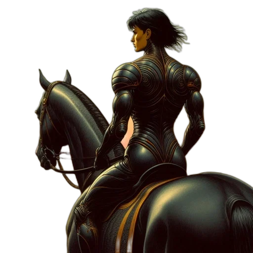 robot, concept art, fantasy art, 3d render, comic book art, female, warrior, horseback transparent PNG cut-out