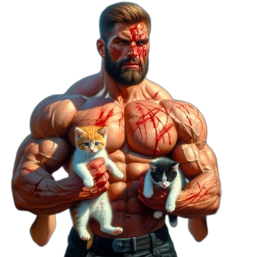 animal, comic book art, concept art, pixel art, fantasy art, muscular, man, scars transparent PNG cut-out