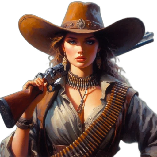 weapon, hat, photorealistic, concept art, comic book art, fantasy art, woman, wearing transparent PNG cut-out