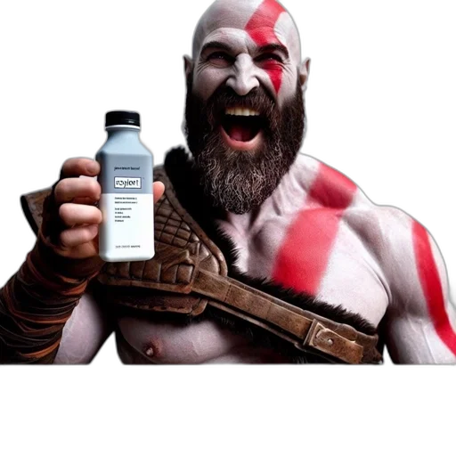 bottle, animal, concept art, photorealistic, 3d render, kratos, god, war transparent PNG cut-out