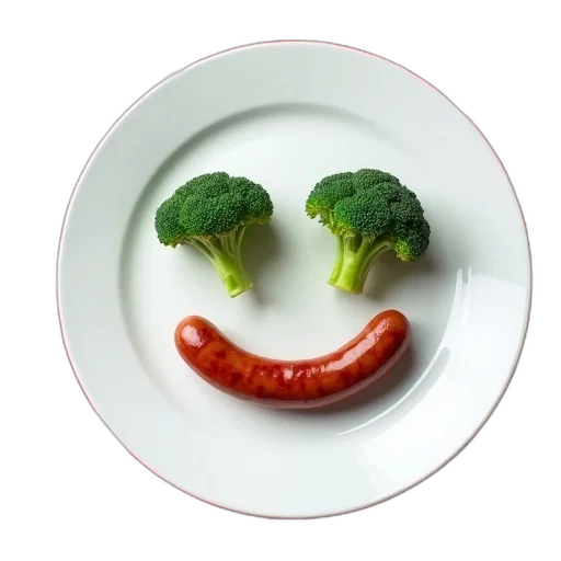 food, face, animal, creature, photorealistic, 3d render, plate, smiley transparent PNG cut-out