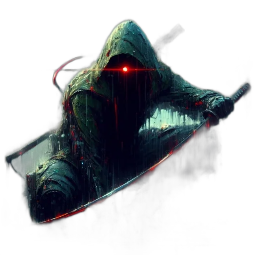 sword, weapon, mask, creature, concept art, cyberpunk, fantasy art, pixel art transparent PNG cut-out