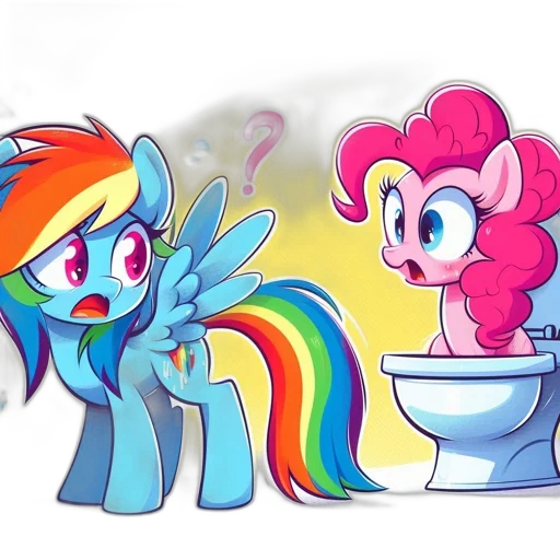 concept art, 3d render, colorful, two, little, pony, characters, shocked transparent PNG cut-out