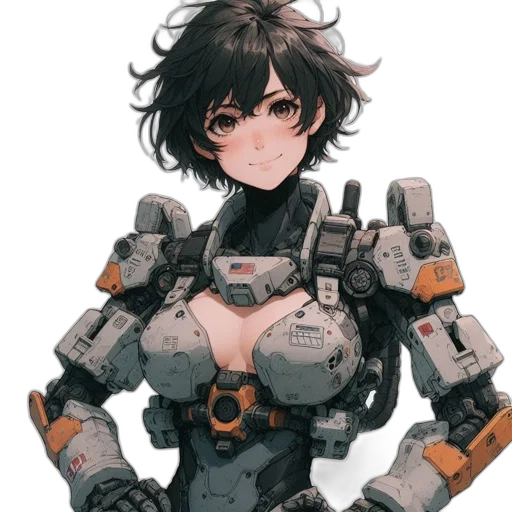 robot, weapon, dress, jacket, concept art, cyberpunk, anime, pixel art transparent PNG cut-out
