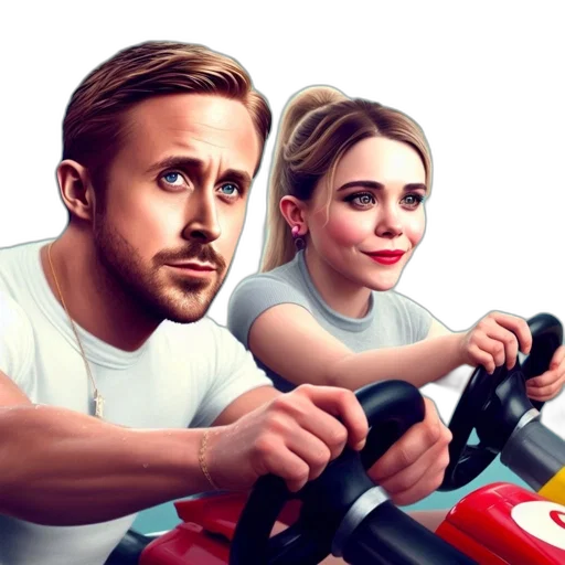 car, concept art, cartoon, photorealistic, comic book art, man, woman, each transparent PNG cut-out