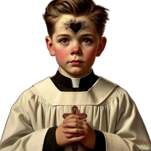 face, staff, photorealistic, oil painting, concept art, boy, clerical, attire transparent PNG cut-out