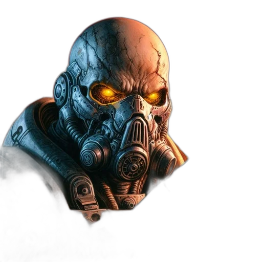 mask, face, robot, concept art, cyberpunk, comic book art, photorealistic, blue transparent PNG cut-out