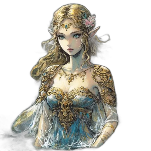 dress, fantasy art, concept art, watercolor, pixel art, pastel, golden, blue transparent PNG cut-out