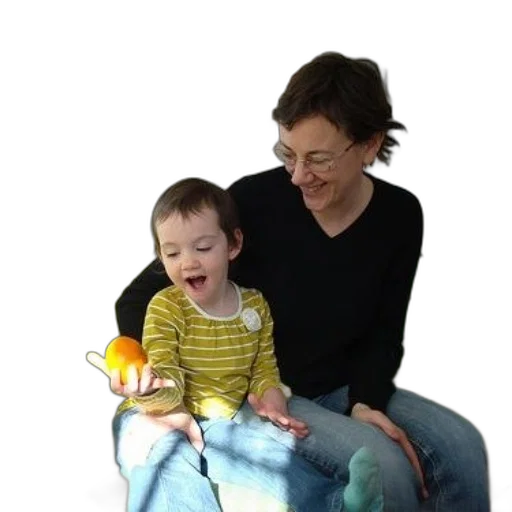 staff, woman, child, sit, green, couch, holding, orange transparent PNG cut-out