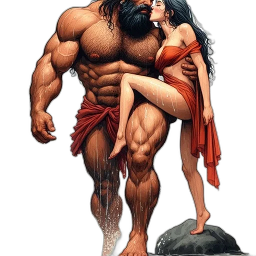 comic book art, fantasy art, concept art, underwater, rain, muscular, man, beard transparent PNG cut-out