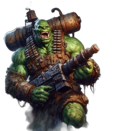 weapon, concept art, fantasy art, photorealistic, comic book art, green, green-skinned, orc transparent PNG cut-out