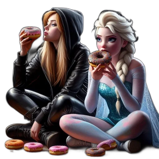 comic book art, concept art, fantasy art, cartoon, neon lights, dark, two, animated transparent PNG cut-out