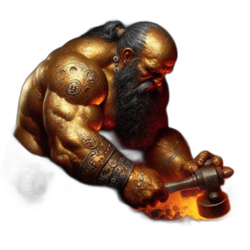 concept art, fantasy art, photorealistic, 3d render, fire, muscular, bearded, man transparent PNG cut-out