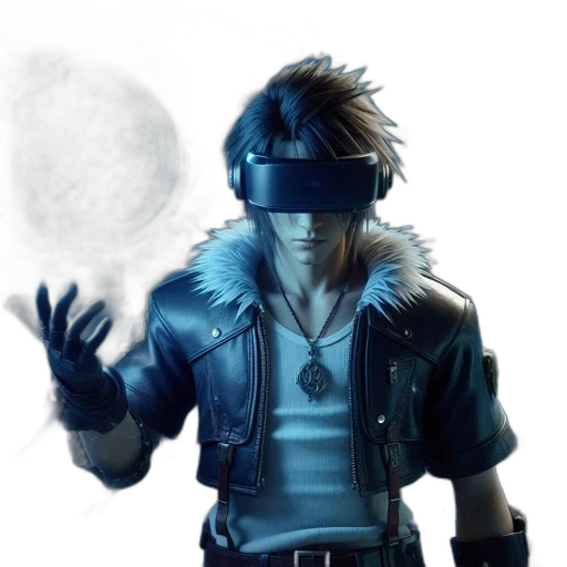 mask, jacket, staff, weapon, concept art, cyberpunk, 3d render, fantasy art transparent PNG cut-out