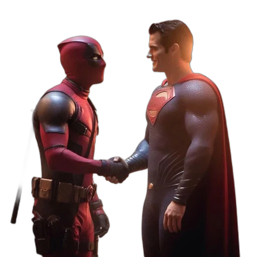 concept art, comic book art, 3d render, red, deadpool, dressed, black, suit transparent PNG cut-out