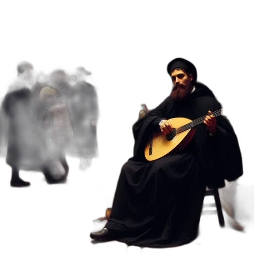 concept art, photorealistic, pixel art, oil painting, medieval, setting, man, dark transparent PNG cut-out