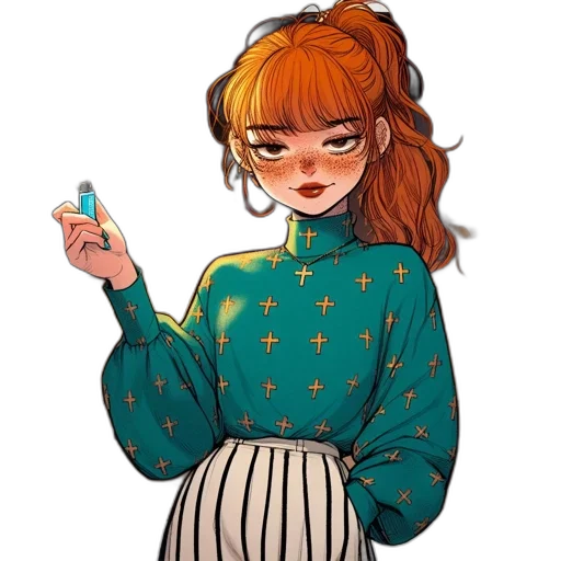 jacket, dress, staff, jewelry, pixel art, anime, concept art, watercolor transparent PNG cut-out