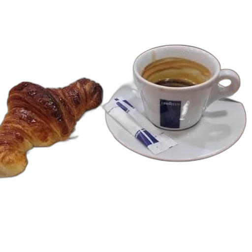 food, weapon, photorealistic, 3d render, croissant, cup, coffee, sit transparent PNG cut-out
