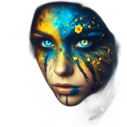 mask, face, fantasy art, photorealistic, concept art, oil painting, outer space, blue transparent PNG cut-out