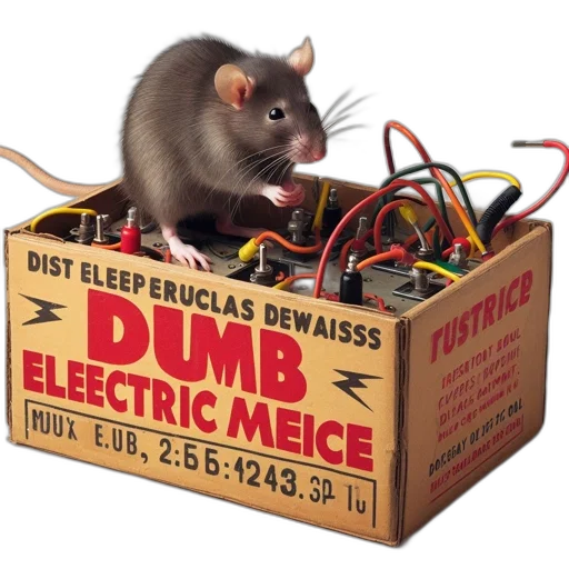 animal, cyberpunk, rat, stands, cardboard, box, labeled, dumb transparent PNG cut-out