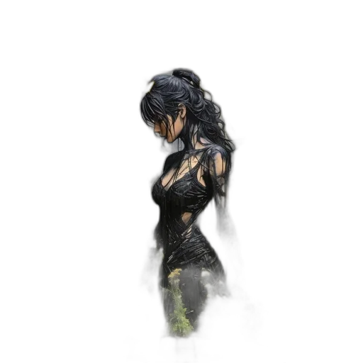 dress, hair, dragon, creature, concept art, fantasy art, comic book art, pixel art transparent PNG cut-out
