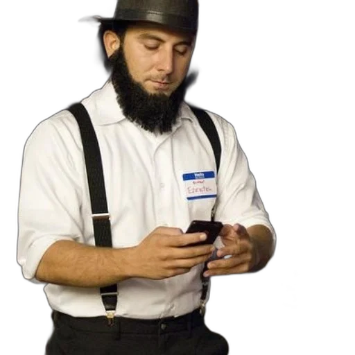 staff, hat, robot, man, traditional, amish, attire, checks transparent PNG cut-out