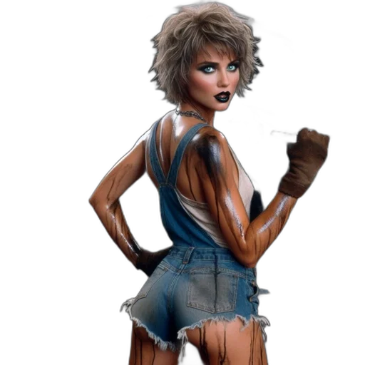 concept art, comic book art, fantasy art, cyberpunk, woman, works, garage, repairing transparent PNG cut-out
