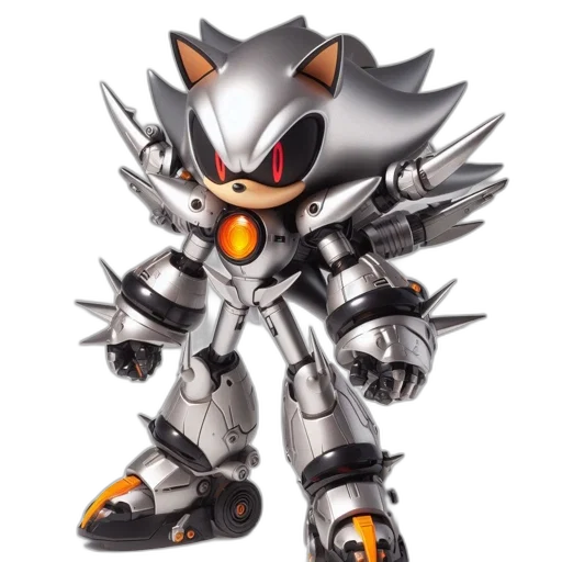 robot, weapon, 3d render, concept art, pixel art, metallic, anthropomorphic, feline transparent PNG cut-out