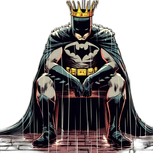 crown, comic book art, concept art, batman, wearing, his, iconic, black transparent PNG cut-out