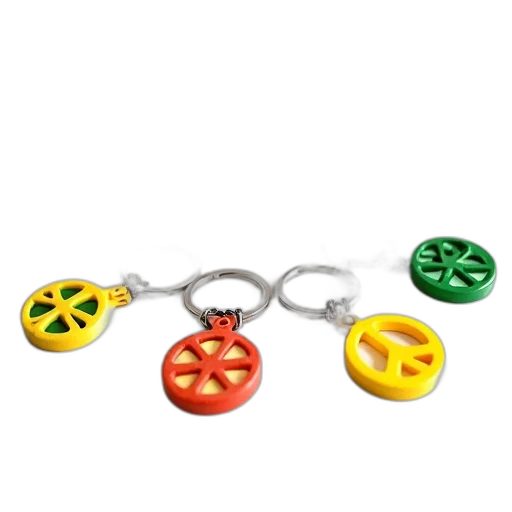 jewelry, food, 3d render, collection, colorful, keychains, displayed, white transparent PNG cut-out