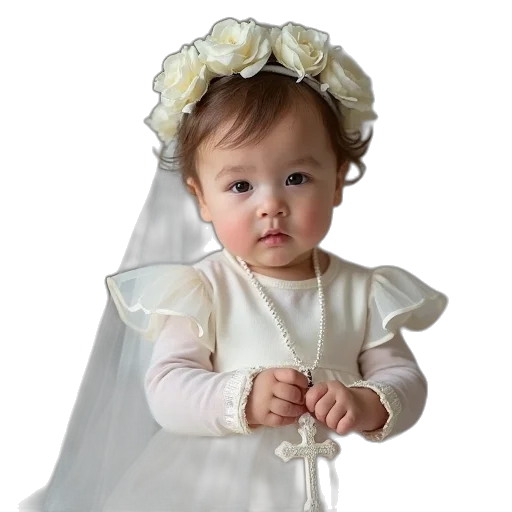 dress, crown, jewelry, face, photorealistic, oil painting, 3d render, baby transparent PNG cut-out