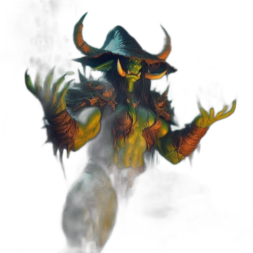 creature, mask, dragon, staff, concept art, fantasy art, fog, green transparent PNG cut-out