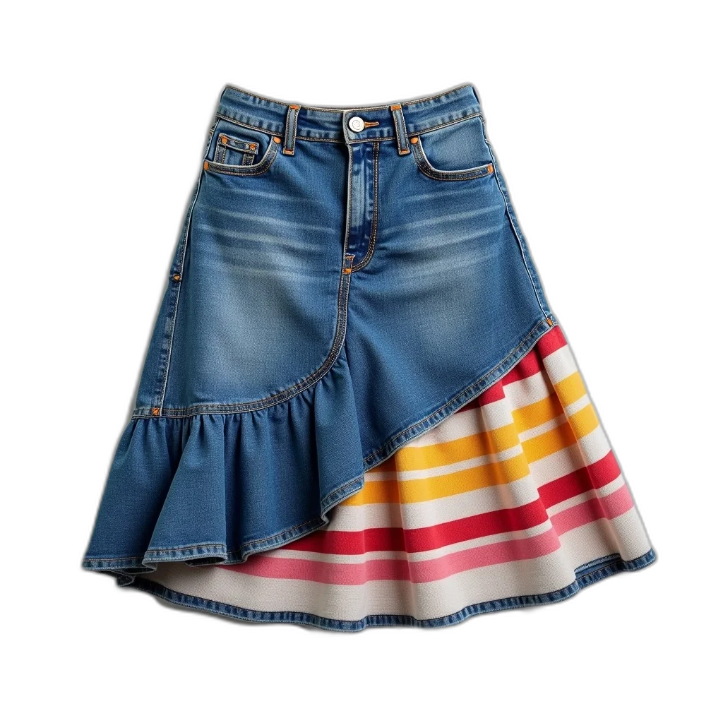 dress, jacket, 3d render, colorful, denim, skirt, striped, pattern transparent PNG cut-out