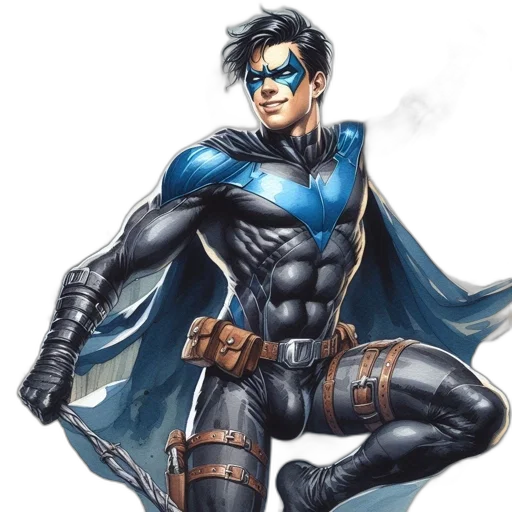 comic book art, concept art, cartoon, fantasy art, blue, male, superhero, stands transparent PNG cut-out