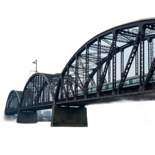 building, concept art, photorealistic, 3d render, large, steel, bridge, train transparent PNG cut-out