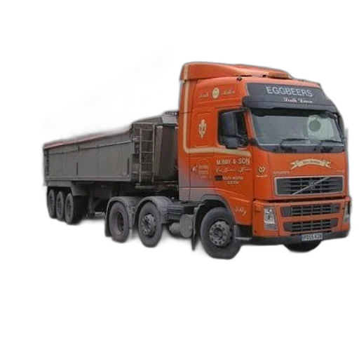 photorealistic, 3d render, orange, truck, word, eggbeers, front, parked transparent PNG cut-out