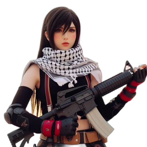 weapon, 3d render, concept art, cyberpunk, fantasy art, woman, wearing, black transparent PNG cut-out