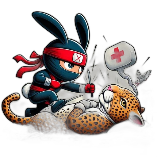 pixel art, concept art, comic book art, fantasy art, red, miniature, ninja, bunny transparent PNG cut-out