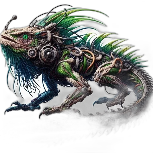 dragon, creature, animal, robot, concept art, fantasy art, photorealistic, green transparent PNG cut-out