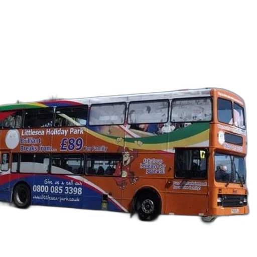 3d render, orange, double-decker, bus transparent PNG cut-out