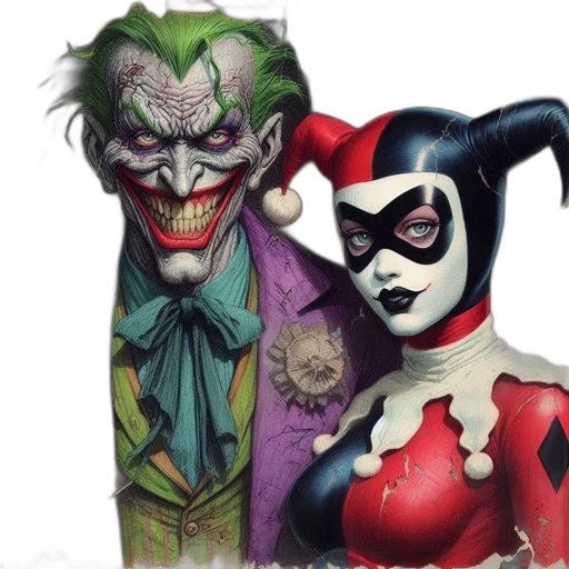 mask, comic book art, concept art, fantasy art, cartoon, joker, harley, quinn transparent PNG cut-out