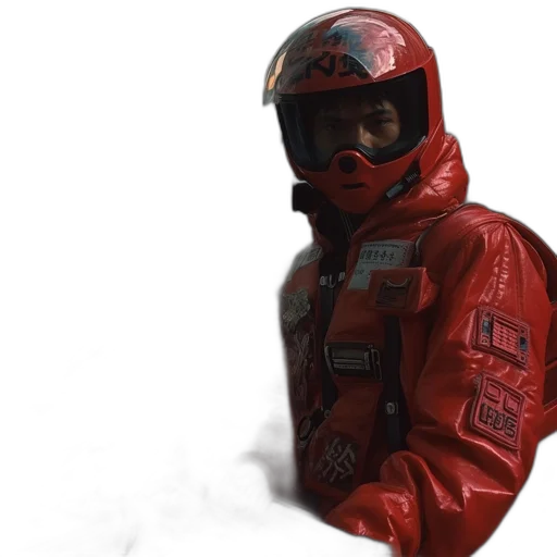 jacket, face, concept art, 3d render, photorealistic, outer space, snow, red transparent PNG cut-out